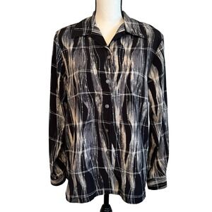 Long Sleeve Button Blouse Jordan Medium Vintage 90s Black & White Ripple Pattern